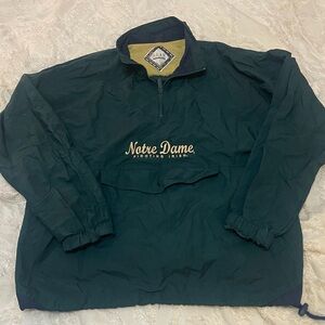 Notre Dame Jacket Men L Green VTG Y2K Windbreaker 1/4 Zip Fighting Irish